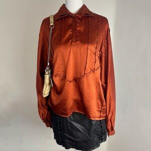Marion Wagner 100% Silk Blouse Made in Italy Rust Oversized